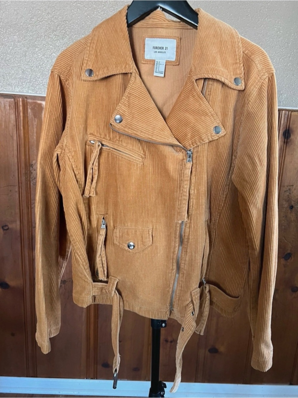 Forever 21 Corduroy Biker Moto Jacket Tan/Burnt Orange S Small